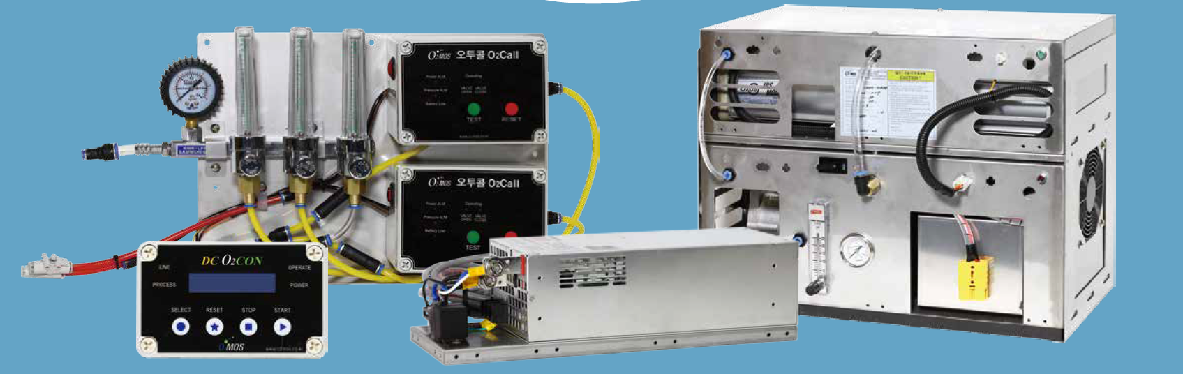 O2MOS PSA oxygen generator, control valves, and DC controller unit